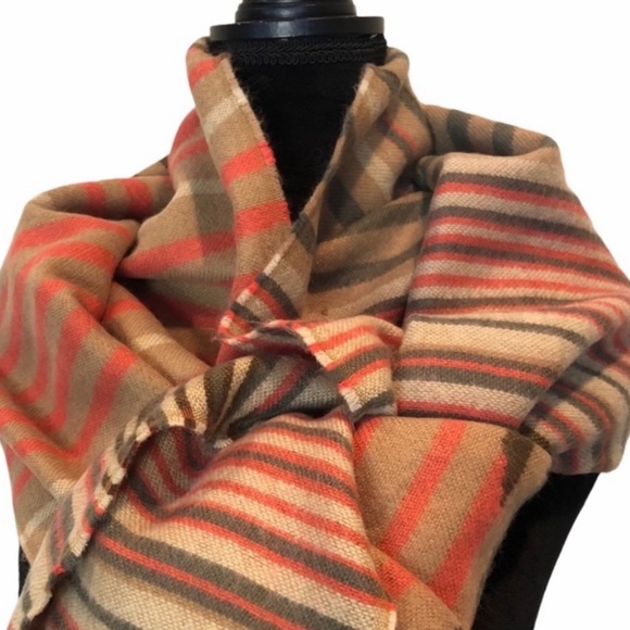 Earth tone striped oversized blanket scarf fringe detail western Navaho cowgirl - Picture 3 of 6